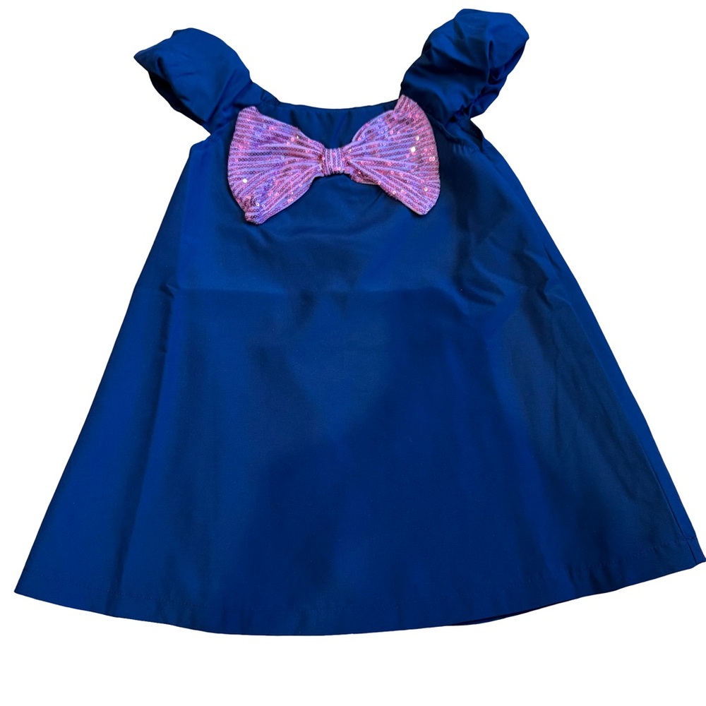 Elegant Blue Kids Formal Dress with Pink Bow